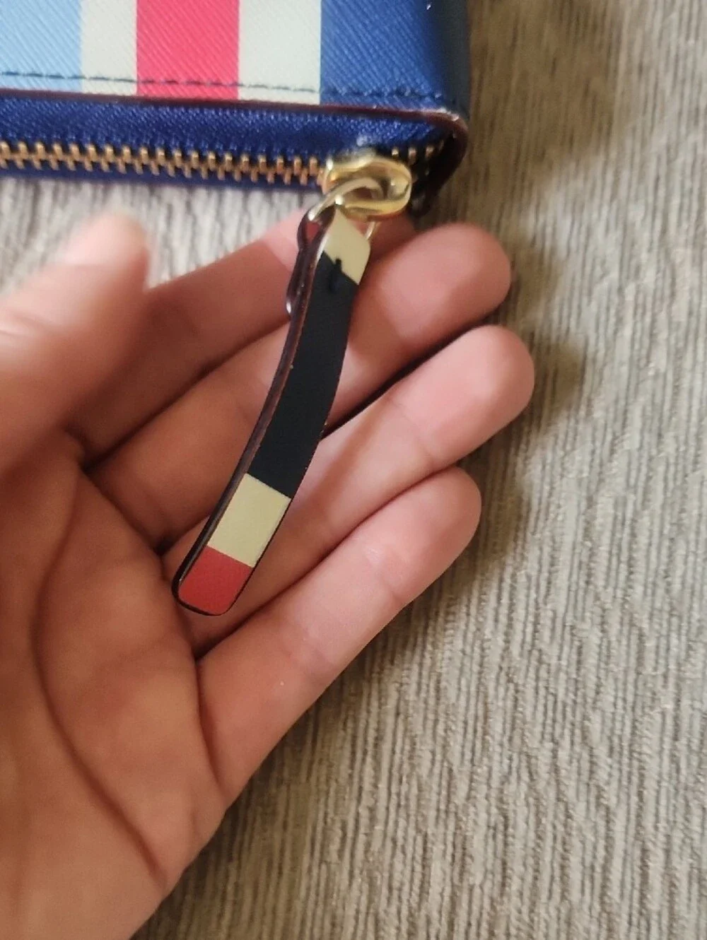 Kate Spade Blue, Light Blue, White & Red Striped Zip Wallet